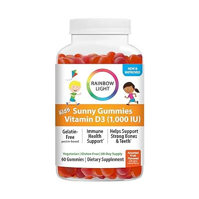 Rainbow Light Kid's Sunny Gummies Vitamin D3 1000 IU Gummy Supplement, Assorted Fruit Flavor, 60 Count, 1 Bottle